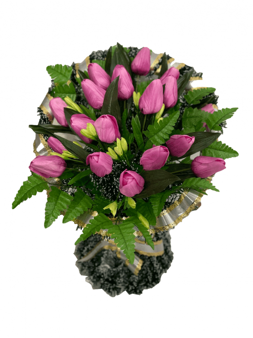 Корзина на похороны из розовых тюльпанов купить в Минске, цена
