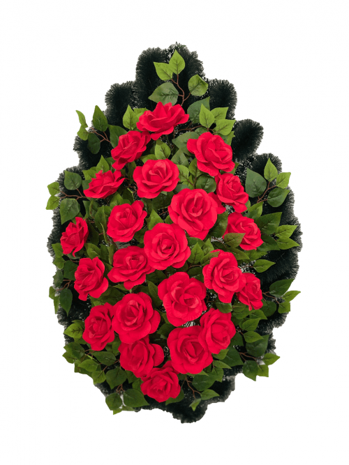 Венок траурный из больших красных роз на похороны купить в Минске